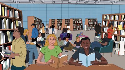 People reading books in the library