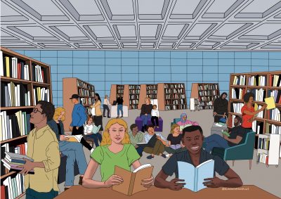 People reading books in the library